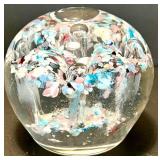 Colorful Decorative Glass Paperweight with Multi-Colored Inclusions