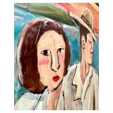 Signed Nancy Thomas 1994 Folk Art Painting with Birds - Framed Artwork