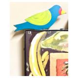 Signed Nancy Thomas 1994 Folk Art Painting with Birds - Framed Artwork