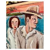 Signed Nancy Thomas 1994 Folk Art Painting with Birds - Framed Artwork