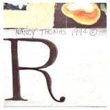 Signed Nancy Thomas 1994 Folk Art Painting with Birds - Framed Artwork