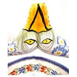 Henriot Quimper France Hand-Painted Ceramic Basket with Floral and Figural Design