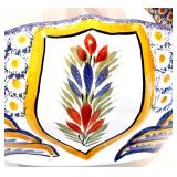 Henriot Quimper France Hand-Painted Ceramic Basket with Floral and Figural Design