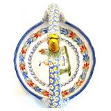 Henriot Quimper France Hand-Painted Ceramic Basket with Floral and Figural Design