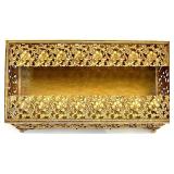 Vintage Gold Plated Tissue Box and Pair of Crystal Glass Candle Holders with Prisms and Soap Dish