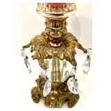 Vintage Gold Plated Tissue Box and Pair of Crystal Glass Candle Holders with Prisms and Soap Dish