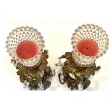 Vintage Gold Plated Tissue Box and Pair of Crystal Glass Candle Holders with Prisms and Soap Dish