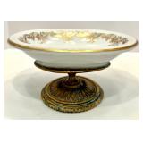 Vintage Gold Plated Tissue Box and Pair of Crystal Glass Candle Holders with Prisms and Soap Dish