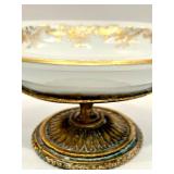 Vintage Gold Plated Tissue Box and Pair of Crystal Glass Candle Holders with Prisms and Soap Dish