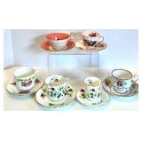 Set of 6 Vintage Floral Bone China Tea Cup & Saucer Sets in Shades of Pink including Royal Stuart and Staffordshire