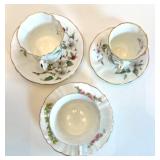Set of 6 Vintage Floral Bone China Tea Cup & Saucer Sets in Shades of Pink including Royal Stuart and Staffordshire