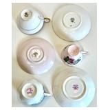 Set of 6 Vintage Floral Bone China Tea Cup & Saucer Sets in Shades of Pink including Royal Stuart and Staffordshire