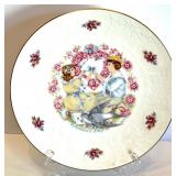 Set of 2 Vintage Decorative Plates and Porcelain Dolls, Floral Porcelain Frame, Candle Holder and Silver Tray