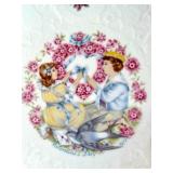 Set of 2 Vintage Decorative Plates and Porcelain Dolls, Floral Porcelain Frame, Candle Holder and Silver Tray