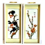 Set of 2 Vintage Chinese 3D Wall Panels, a Metal Butterfly Sculpture and Ceramic Bird Sculpture