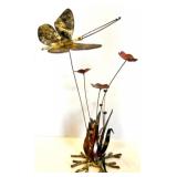Set of 2 Vintage Chinese 3D Wall Panels, a Metal Butterfly Sculpture and Ceramic Bird Sculpture