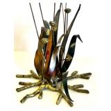 Set of 2 Vintage Chinese 3D Wall Panels, a Metal Butterfly Sculpture and Ceramic Bird Sculpture