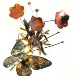 Set of 2 Vintage Chinese 3D Wall Panels, a Metal Butterfly Sculpture and Ceramic Bird Sculpture