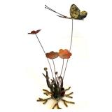 Set of 2 Vintage Chinese 3D Wall Panels, a Metal Butterfly Sculpture and Ceramic Bird Sculpture