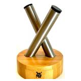 Mid-Century Modern Teak Decor Set - Candlestick Holders, Tray, Salt & Pepper Shakers by WMF and Utensils