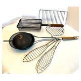 Set of Outdoor Grilling Baskets, Popcorn Popper and Stainless Steel Fish Brewer Grill items