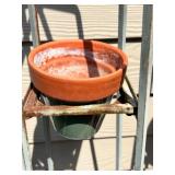 Pair of Rustic Metal Plant Stands with Terracotta Pots