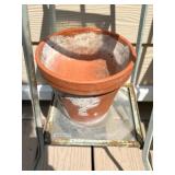 Pair of Rustic Metal Plant Stands with Terracotta Pots