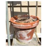 Pair of Rustic Metal Plant Stands with Terracotta Pots