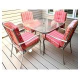 Outdoor Patio Set with Glass Table and 4 Reversible Cushioned Chairs