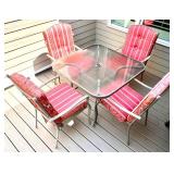 Outdoor Patio Set with Glass Table and 4 Reversible Cushioned Chairs