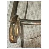 Elegant Glass and Metal Console Table with Brass Swan Decorative Accents