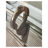 Elegant Glass and Metal Console Table with Brass Swan Decorative Accents