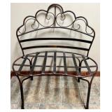 Rustic Metal Bench with Decorative Backrest