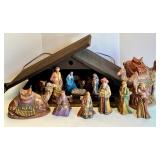Vintage 17-Piece Nativity Set with Illuminated Stable