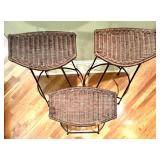 Set of 3 Wicker Bar Stools with Metal Frames
