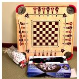 Carrom Game Board Set with Magnetic Dartboard