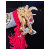 Decorative German-Made Genghis Khan Replica Dragon Handle Tanto Dagger with Display Case