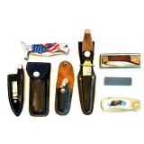 Collection of 5 Knives with Sheaths Including Barlow and Decorated Handles