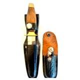 Collection of 5 Knives with Sheaths Including Barlow and Decorated Handles