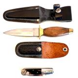 Collection of 5 Knives with Sheaths Including Barlow and Decorated Handles