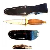 Collection of 5 Knives with Sheaths Including Barlow and Decorated Handles
