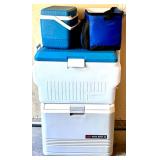 Collection of Coolers: Igloo Kool Mate 36, Rubbermaid 60, and 2 Small Portable Coolers