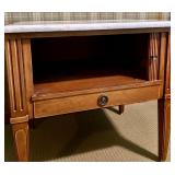 Vintage Wooden Side Table with Marble Top