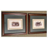 Pair of Framed Dog Prints: French Basset and Foxhound