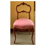 Antique Upholstered Wooden Chair with Carved Detail