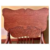 Vintage Oak Rocking Chair with Intricate Back