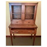 Vintage Wooden Cabinet with Mesh Doors and Drawer