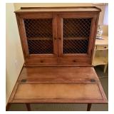 Vintage Wooden Cabinet with Mesh Doors and Drawer