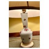 Pair of Floral Ceramic Table Lamps with Tapered Shades