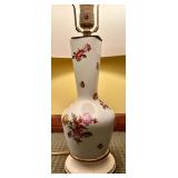 Pair of Floral Ceramic Table Lamps with Tapered Shades
